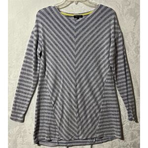 Verve Ami Women's Gray Striped V-Neck Long Sleeve Tunic Top Size S